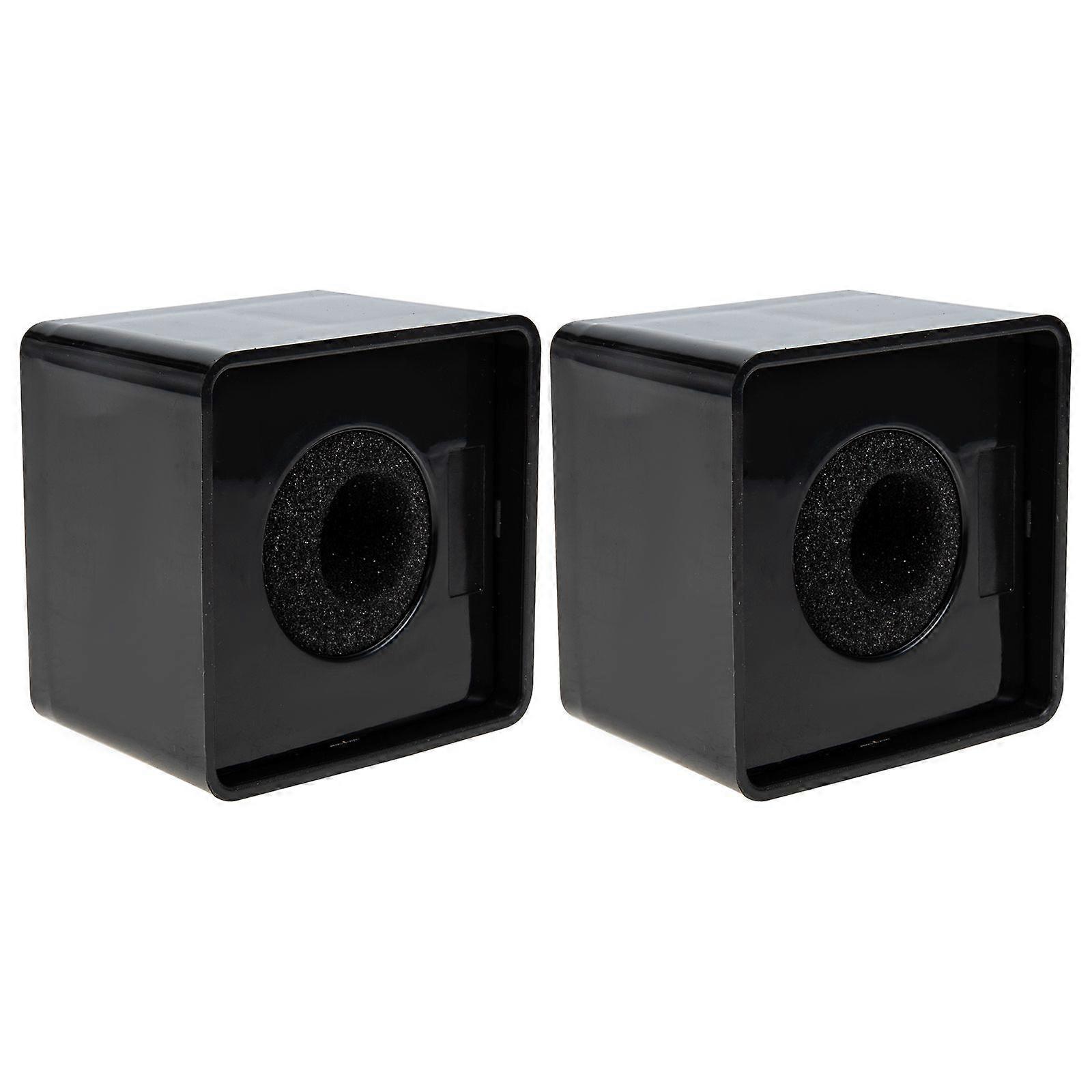 2Pcs ABS Square Cube Mic Station Logos Interview TV Station Mic Station Logos Black