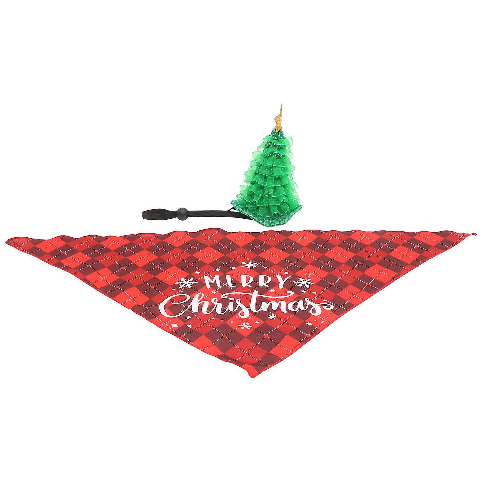 Hat for Dog Pet Christmas Hat and Bandana Set Celebration Adorable Pet Triangular Scarf 1Set