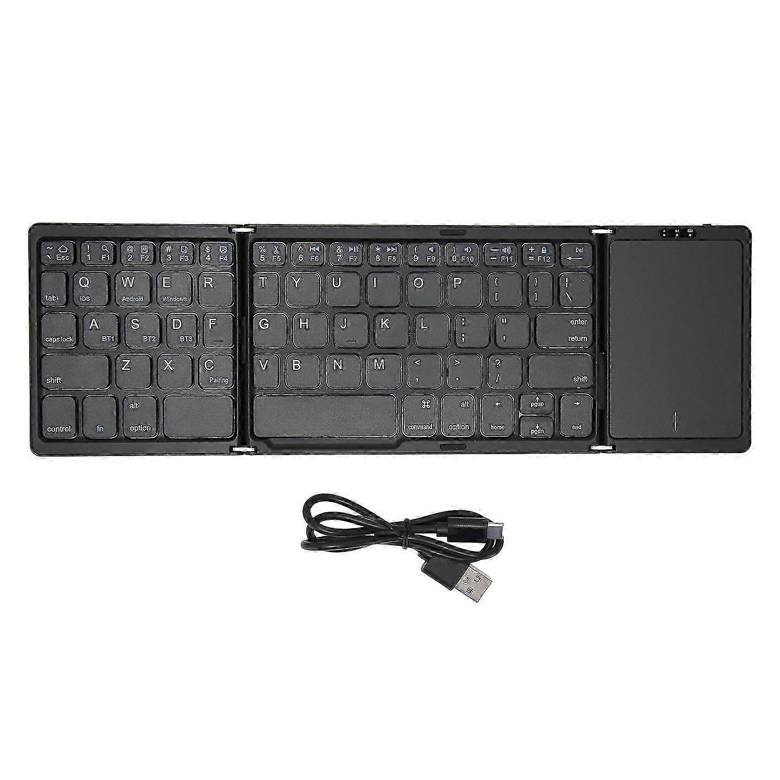 Portable Foldable Bluetooth Keyboard with Touchpad, Full Size, Supports 3 Devices, Rechargeable Wireless