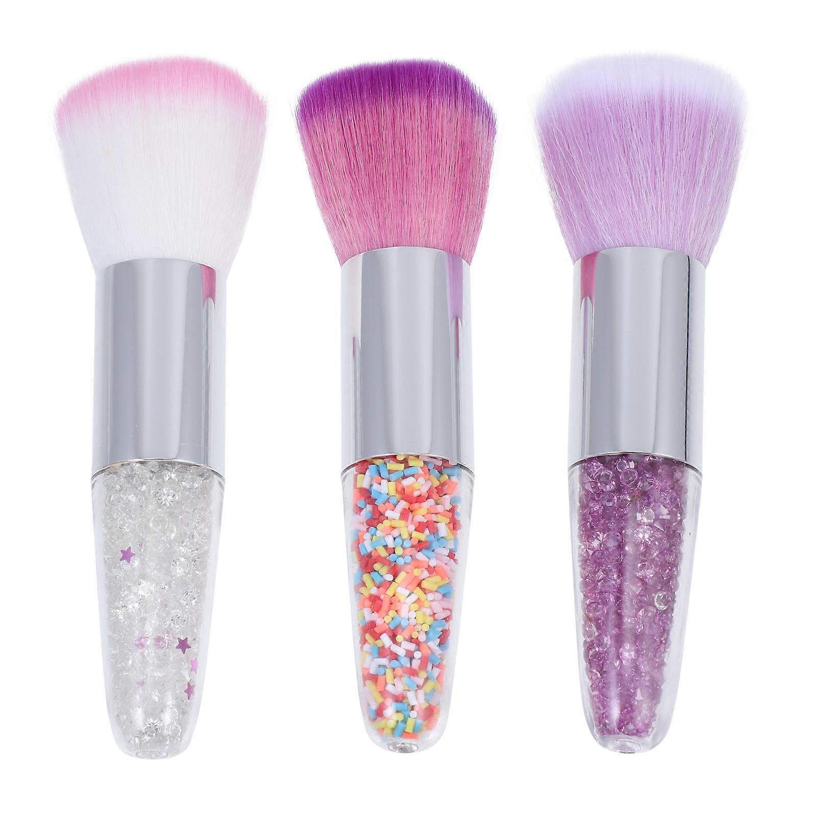 Mini Makeup Brushes Manicure Brush Professional Finish Rhinestone Colored 3Pcs
