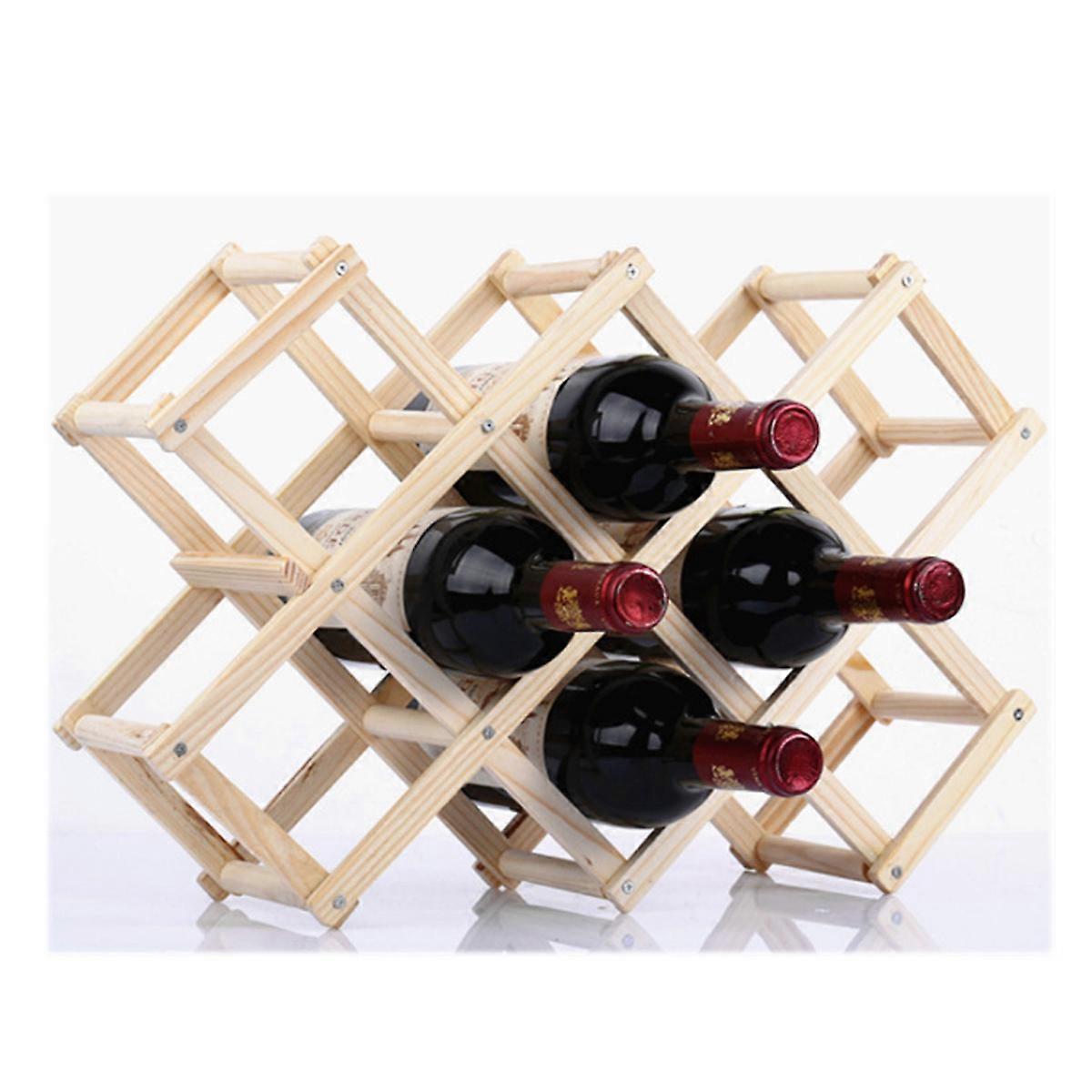 Red Wine Rack Solid Wood Folding Wine Stand for 10 Bottles Kitchen Bar