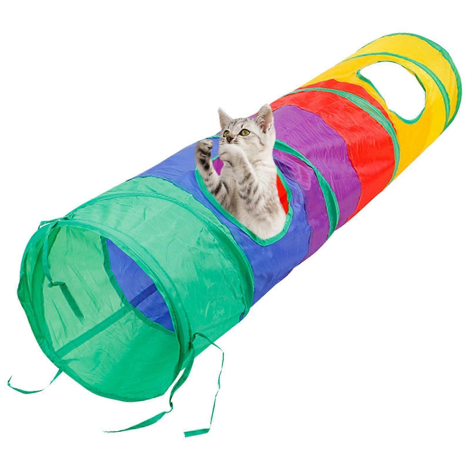 Rainbow Cat Tunnel - Foldable Interactive Play Tube Toy for Cats, Kittens, Rabbits, and Puppies - Scratch-Resistant, Colorful Design