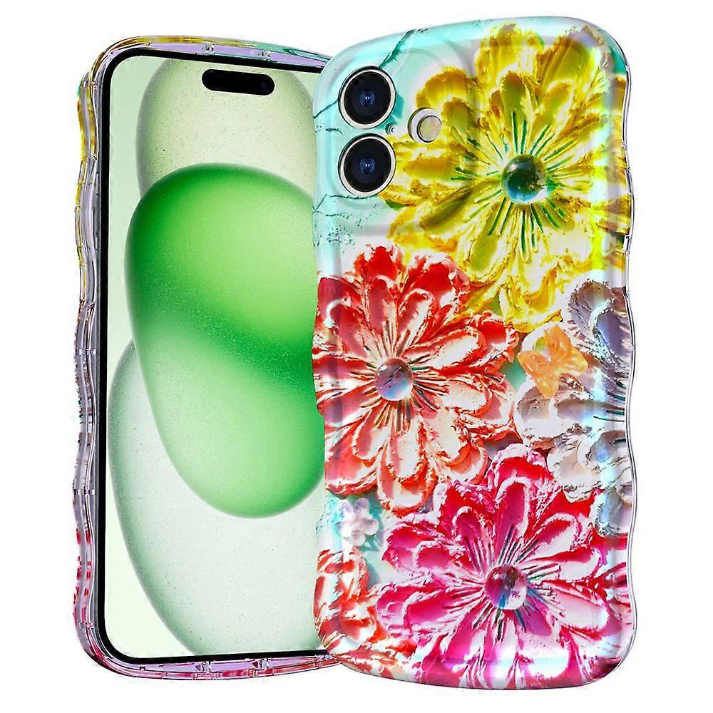 Case for iPhone 16,Wave Edge Exquisite Phone Cover Stylish Durable TPU Protective Case-Colourful