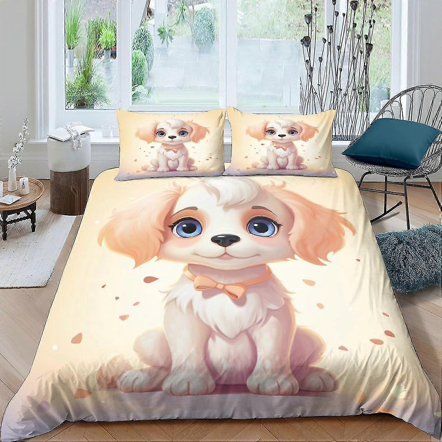 Capa de Edredom para Cachorro Fofo Conjunto de 3 Peças 3D Roupa de Cama Fácil Cuidado Colcha Capa de Edredom com Fecho de Zíper, Cama de Microfibra Dupla