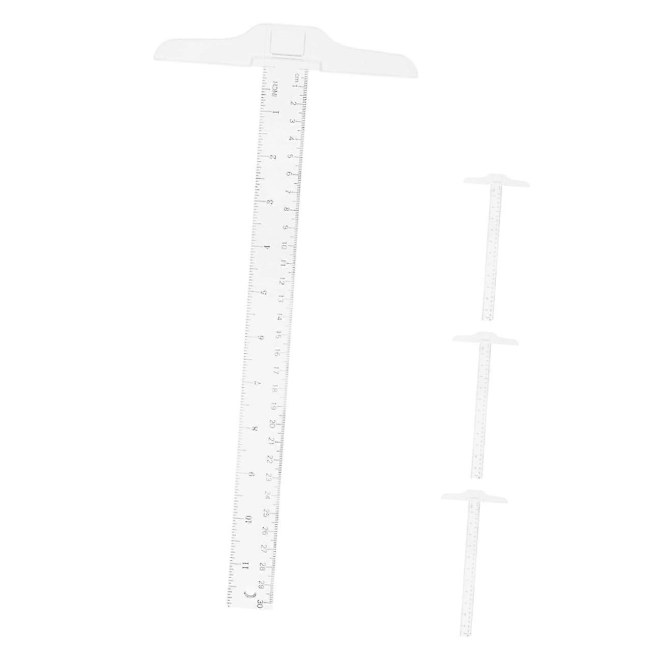4 Pieces Transparent TSquare Drawing Ruler Clear Ruler for Geometric Design Drafting Carpenter Measuring Tool TRuler Craft Ruler Plastic