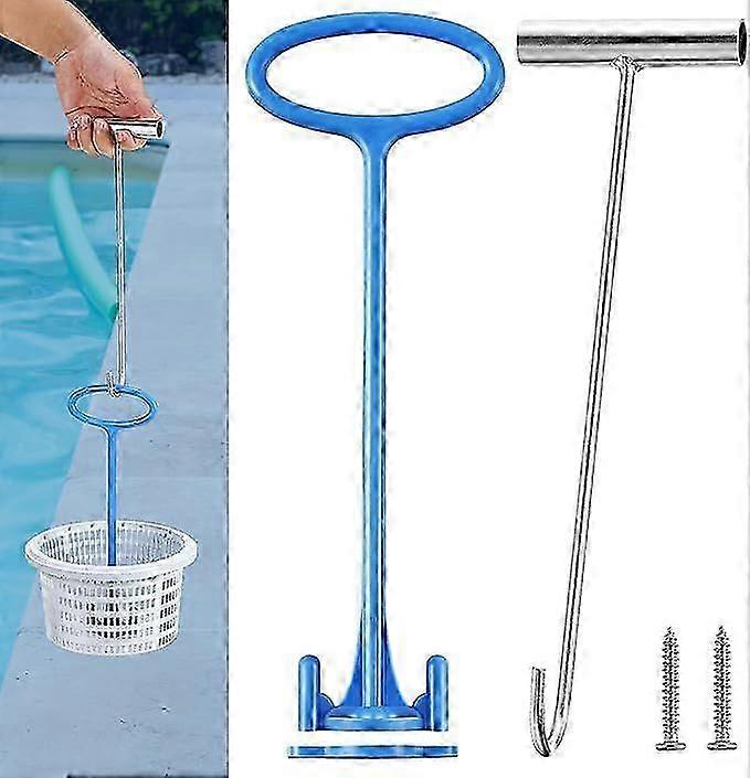 Skimmer Basket Handle, Pool Skimmer Basket Hook, Universal Pool Skimmer Basket with Handle Fit All Skimmer Basket for Debris Removal, Keep Hands Clean