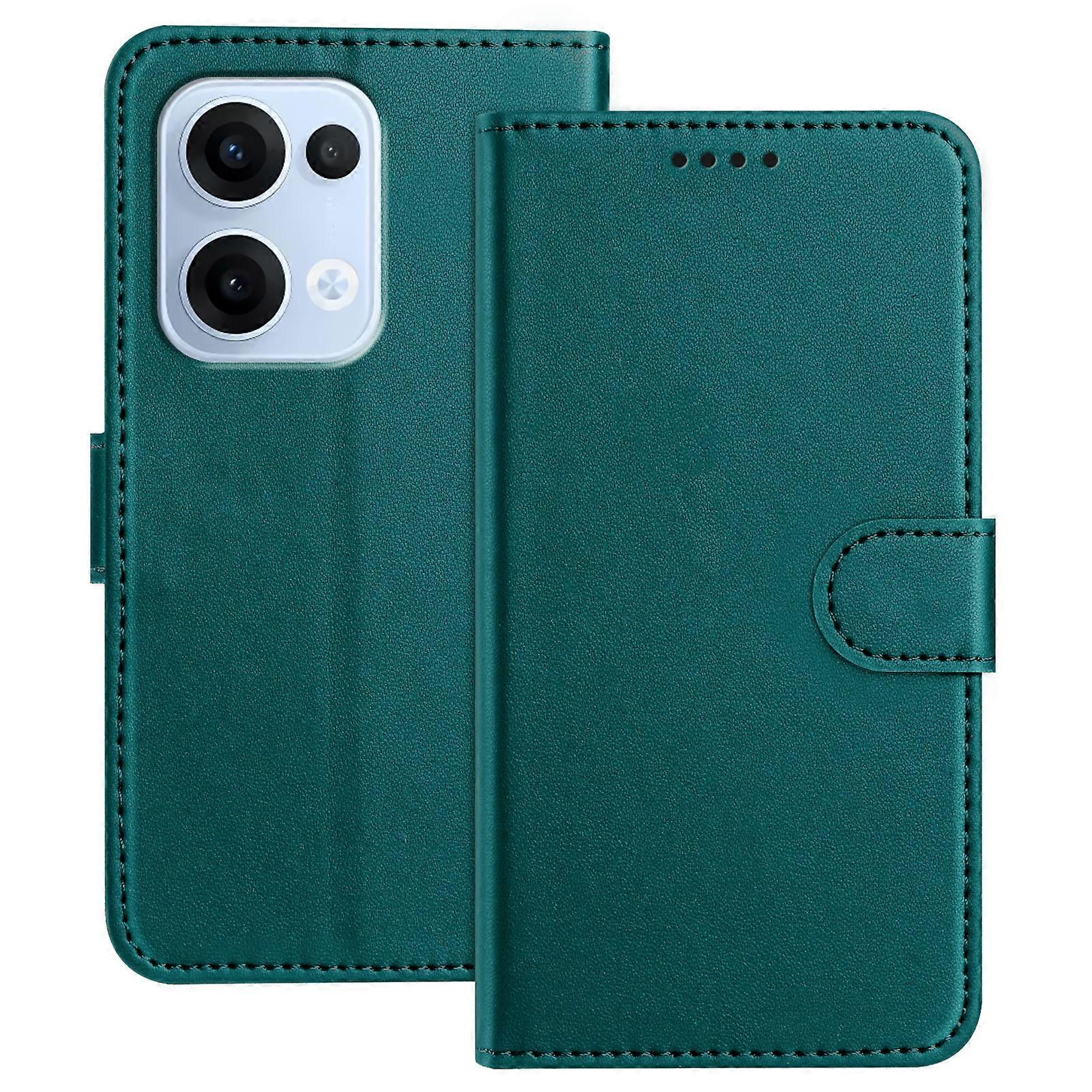TKdaddy For Oppo Reno13 5G (عالمي) حامل محفظة جلد بلون خالص غطاء هاتف مضاد للسقوط أخضر