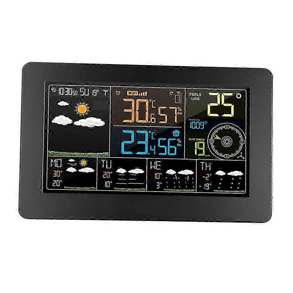 Multifunctional Color WiFi Weather Station APP Control Smart Weather Monitor Indoor Outdoor Temperature Humidity Barometric Wind Speed Digital Clock F