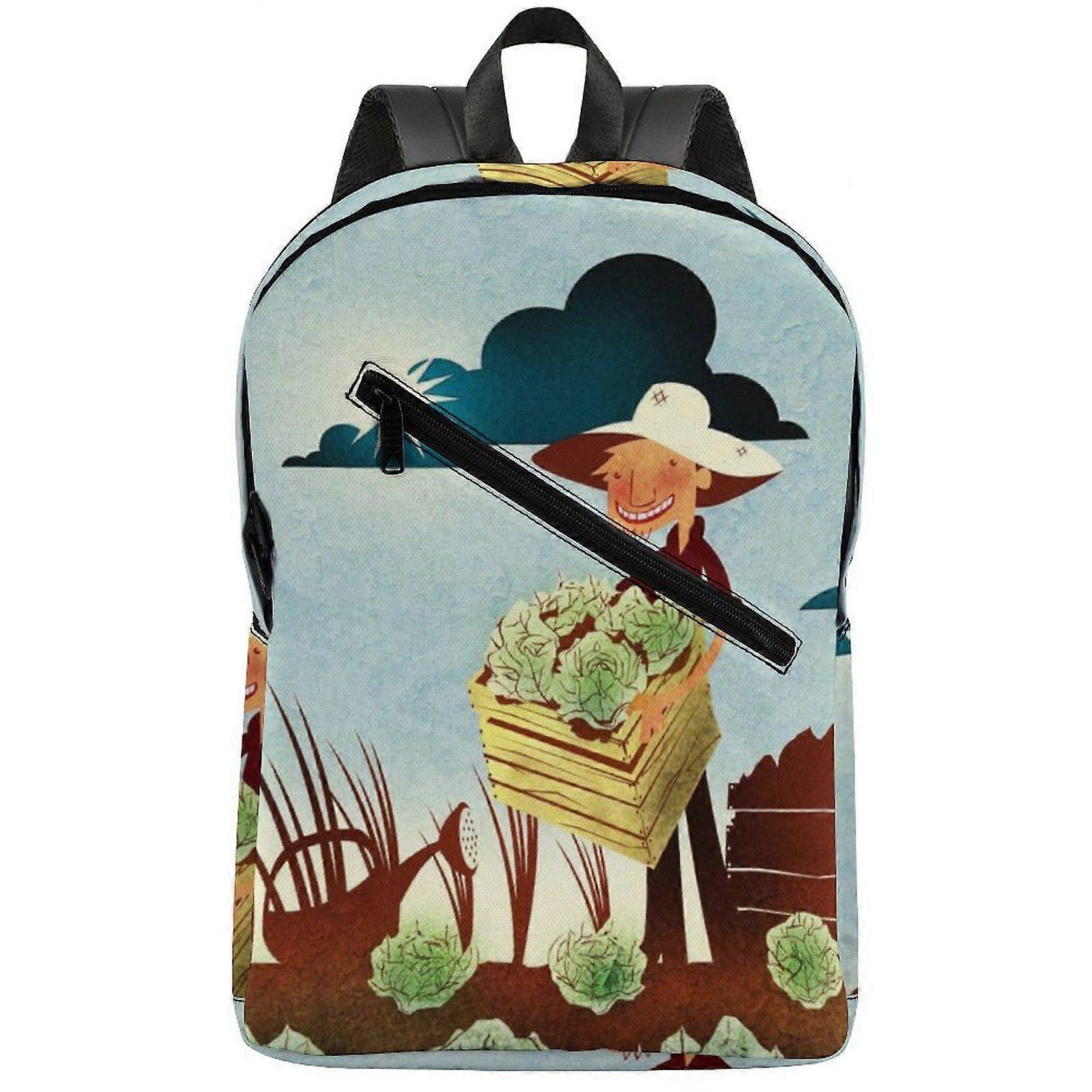 a6562 Happy Farm Comfortable Semi-Full Print Backpack Featuring Cushioned Back Panel and Protective Laptop Compartment m6562