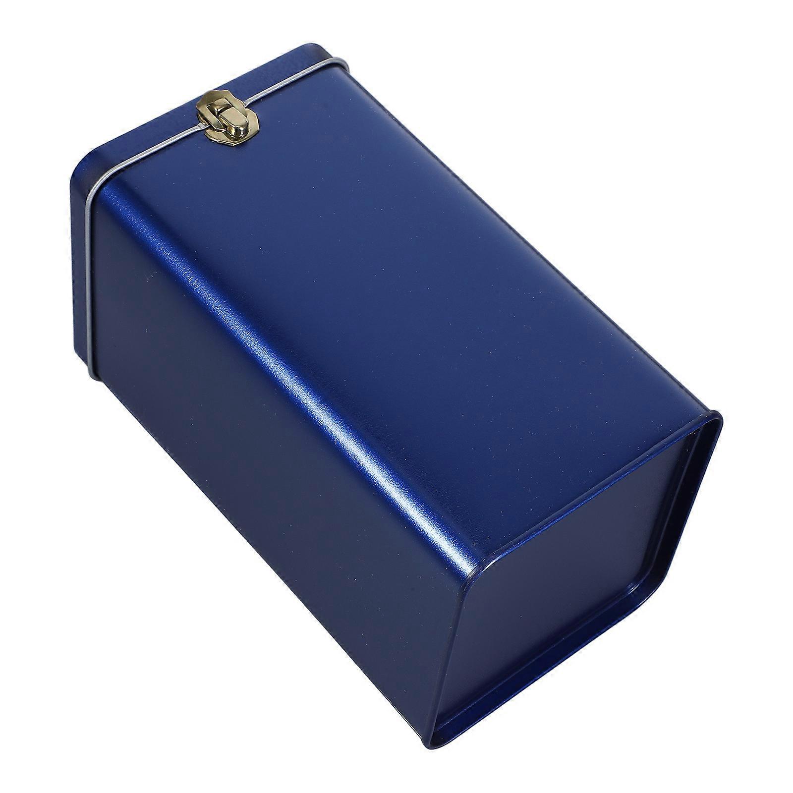 Metal Tea Canister Rectangular Shape Locking Mechanism Dark Blue 19.00X10.00X10.00CM Airtight 1Pcs