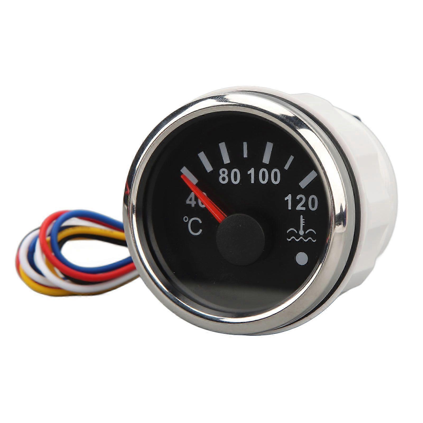 52MM Water Temperature Gauge 40 to 120C DC9 to 32V Pointer Water Temperature Meter with Backlight For RVs Yachts Fishing Boats Black Dial Silver Bezel