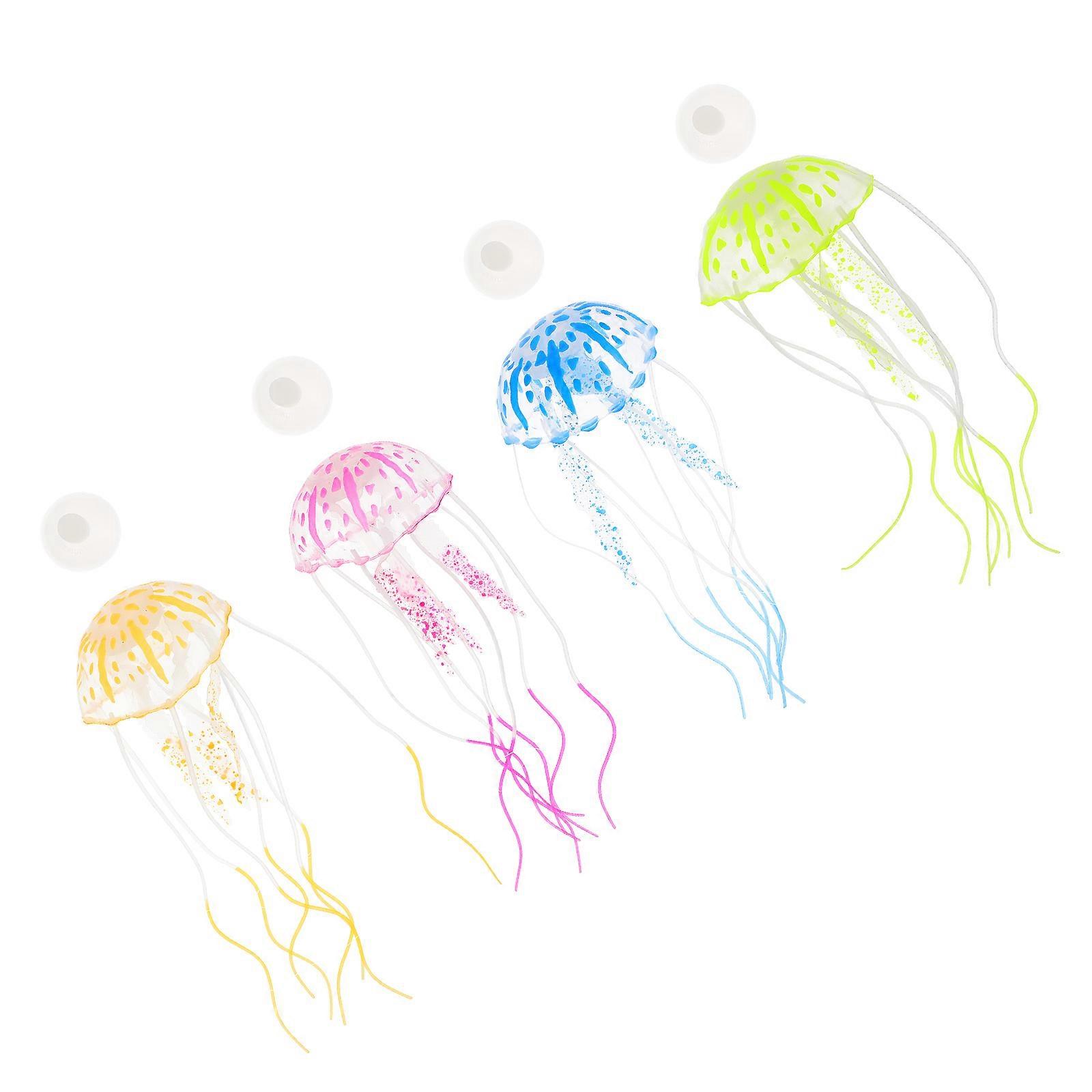 Aquarium Decorative Prop Floating Tank Decor Jellyfish Shape Assorted Color 4Pcs
