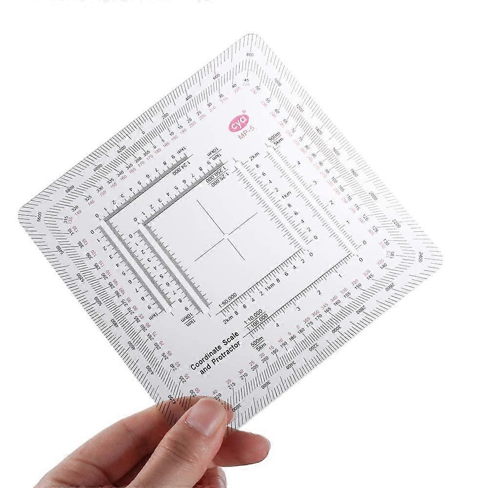Coordinate Scale Map Reading and Protractor, Acrylic Square Measuring Ruler MP5 for Technical Square Ruler Map Protractor