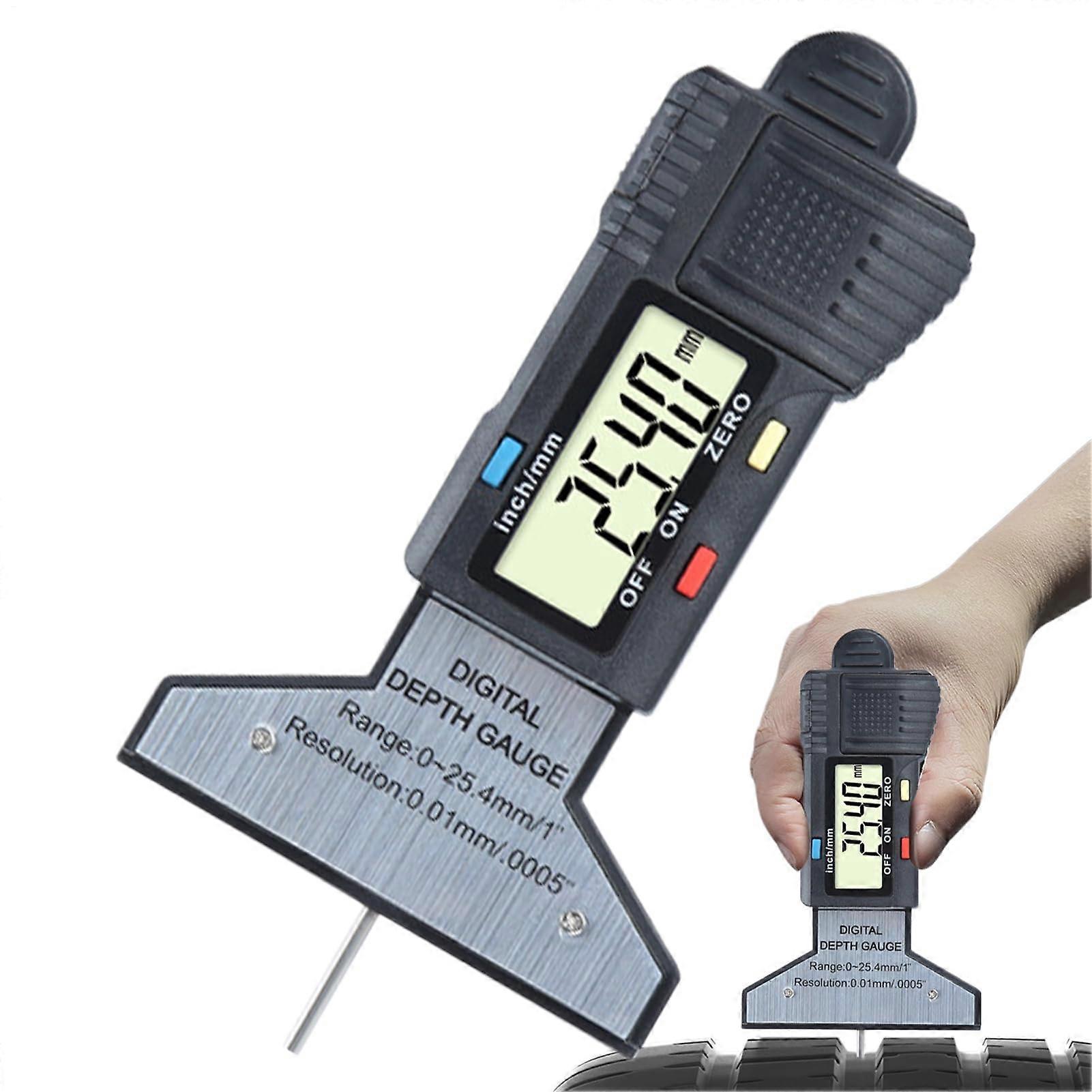 Tire Tread Depth Gauge Digital, 0-25.4 Mm Range, 0.01 Mm Resolution, Hand Tool, Auto And Motorcycle Compatible, Black