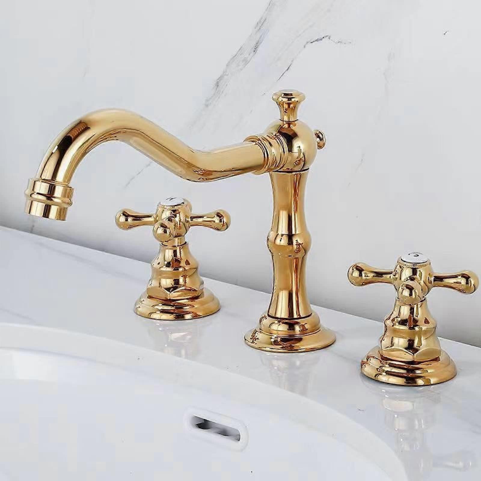 Threehole washbasin faucet, hot and cold hand washing, sink, double handle, split threepiece set