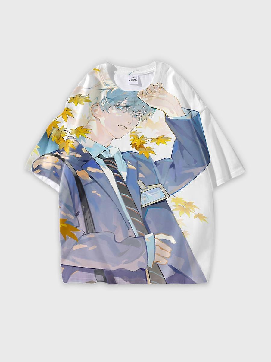 T-shirt round neck book Characters Pattern loose short sleeve E1238