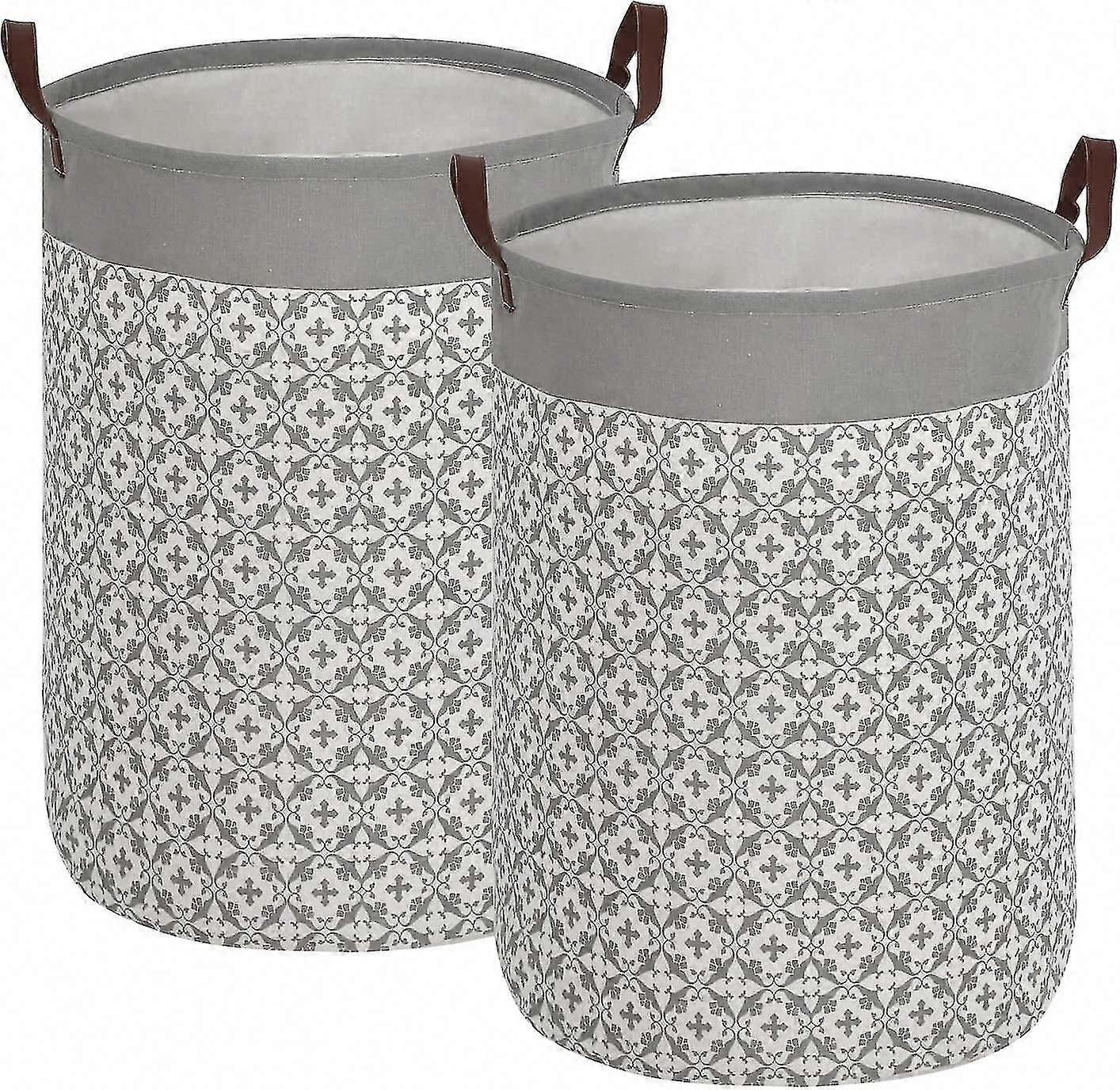 2-Pack Large Collapsible Laundry Hamper with Leather Handles, 20" Foldable Clothes Basket with Separator