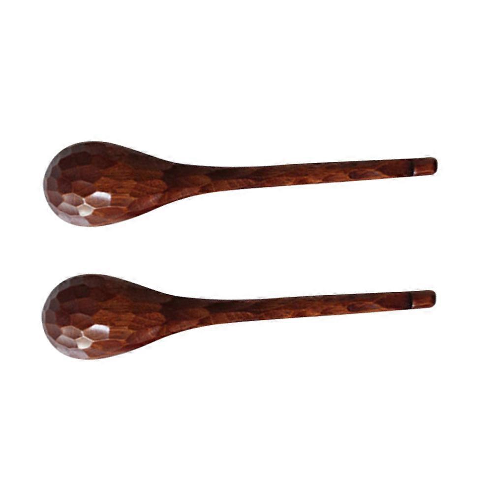 Natural Wooden Soup Spoon Tortoise Shell Pattern Kitchen Tool for Eating Soup Brown 2 Pcs