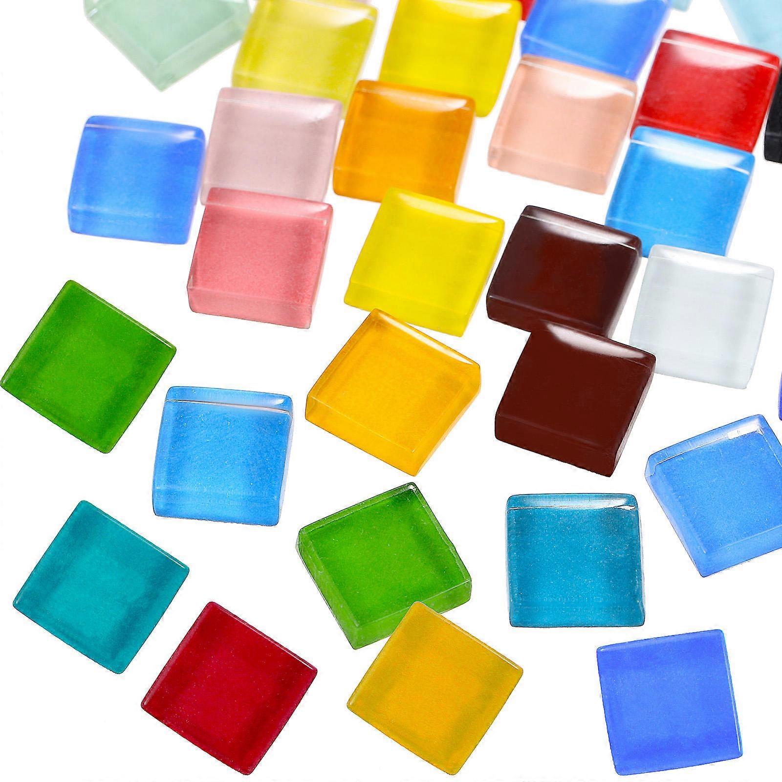 1200 Pcs Mixed Color Crystal Glass Square Tiles for Crafts DIY Projects Flat Back Smooth Surface for Art Decoration, Premium Quality Mosaic Supplies