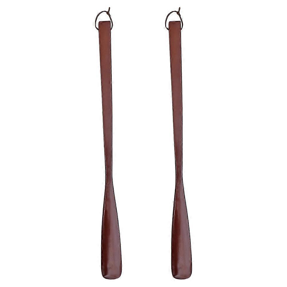 Wooden Shoehorns with Long Handle for Home Use Brown Color Lightweight and Durable 2 Pieces
