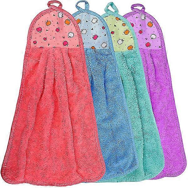 4 Pcs Towels for Kitchen Hanging Loop Soft Coral Small Soft Dish Towels Wipe