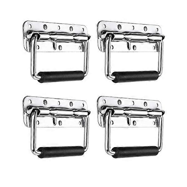Folding Drawer Handles, 2 Pcs Stainless Steel Handles with Spring Load and Rubber Grips for Storage Drawers