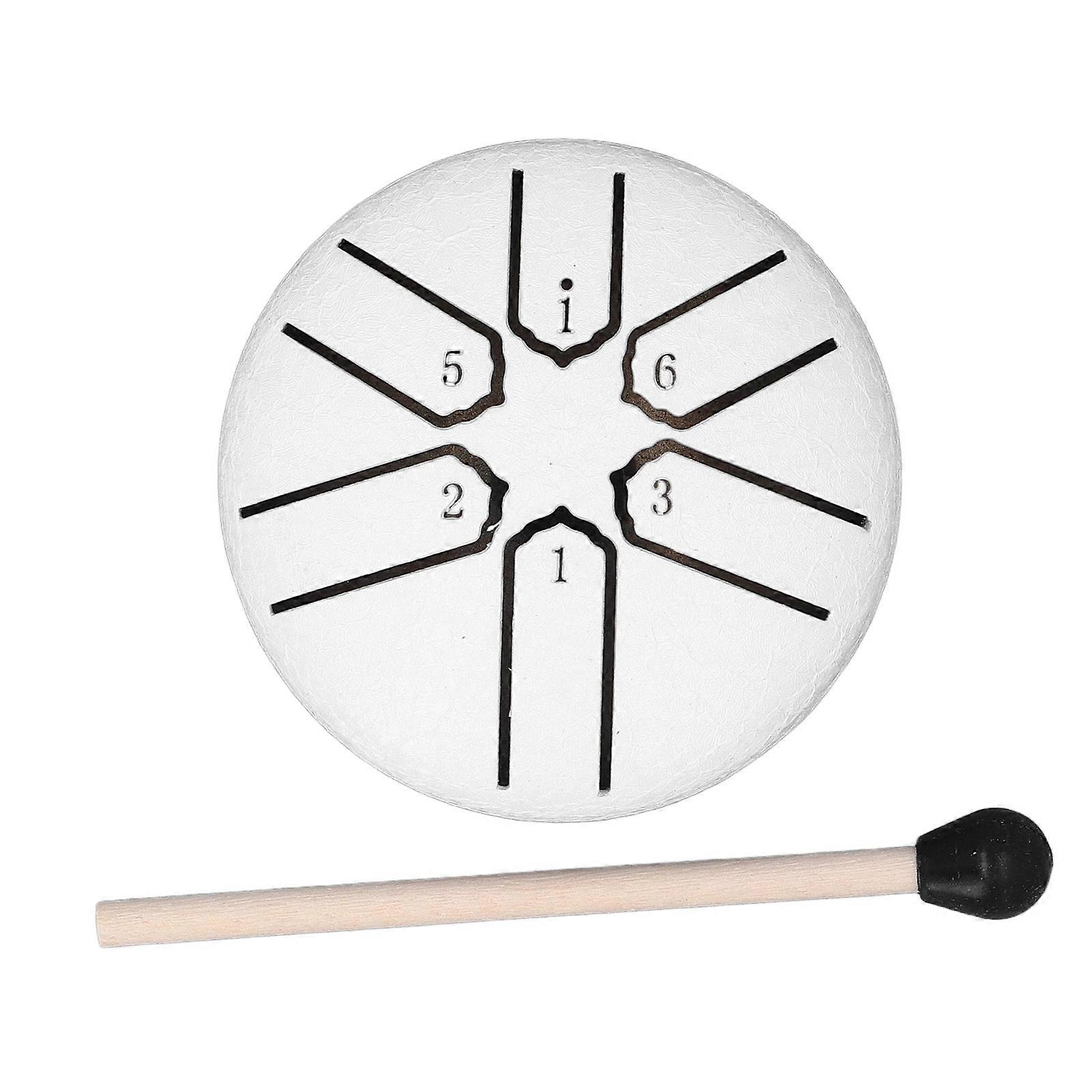 Miniature Steel Tongue Drum 3 Inch 6 Notes Percussion Instrument Meditation Stress Relief Handpan Drum for Kids White
