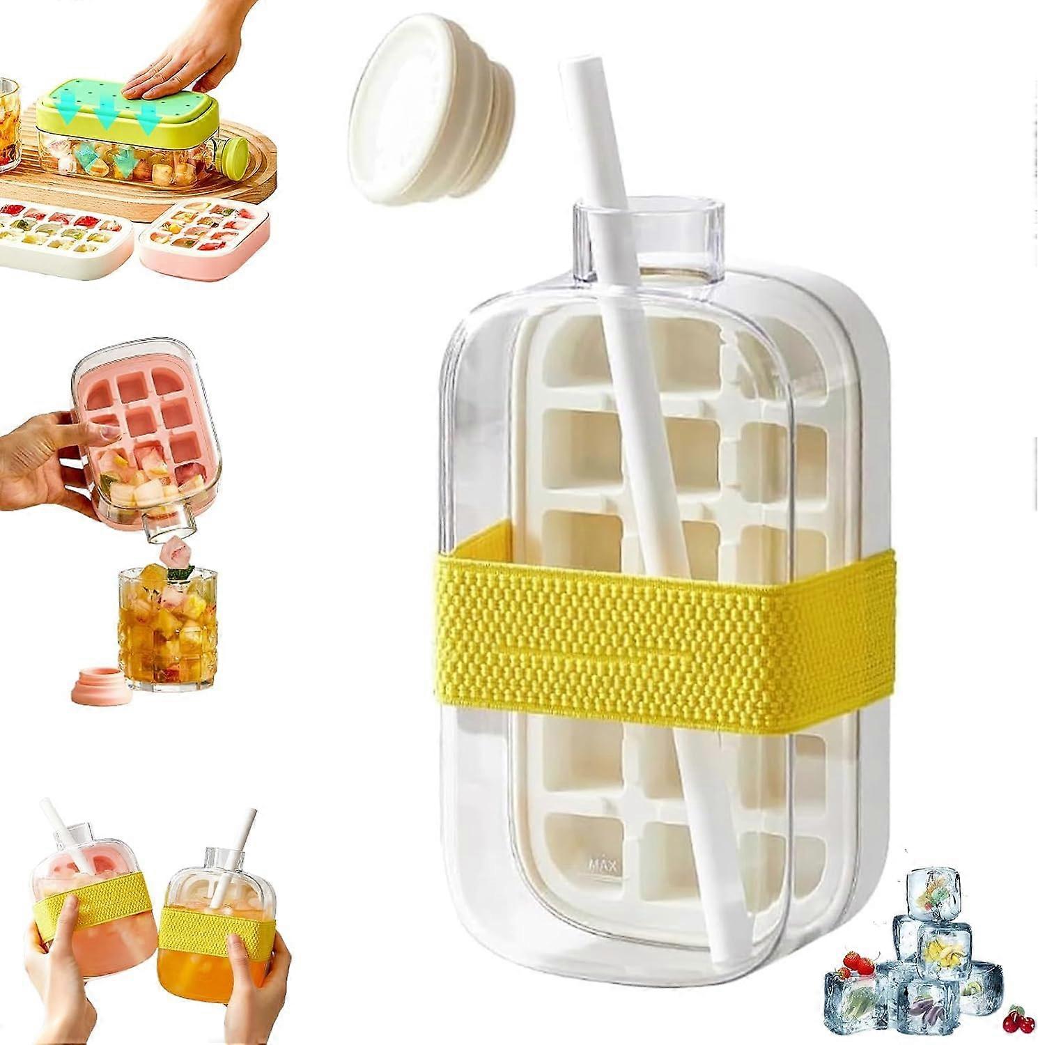 Ice Bottle Cup 800ML, 2-in-1 Ice Cube Tray with Lid and Container, Water Bottle with Ice Cube Holder, BPA-Free