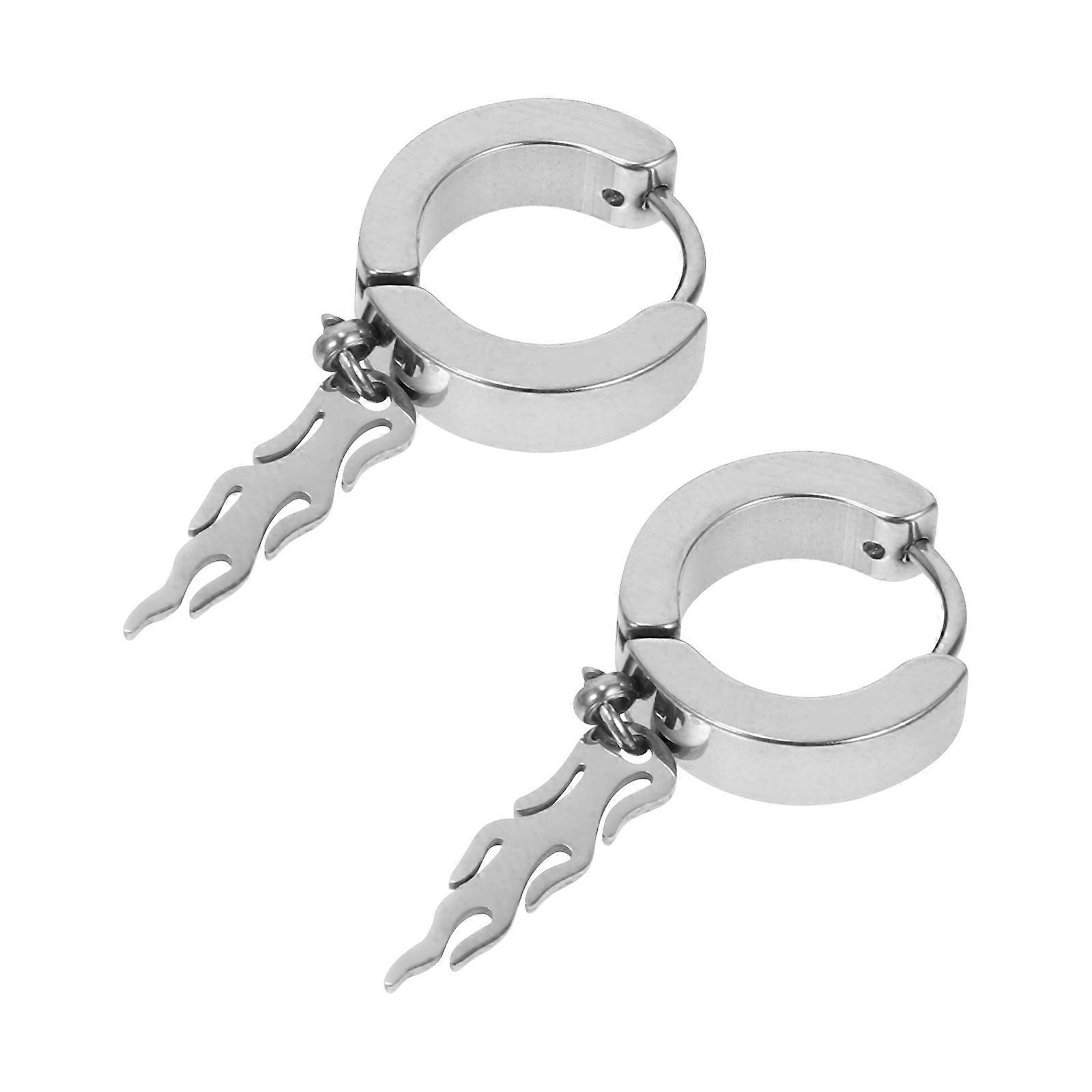 Flame Ear Studs Stainless Steel Earring for Decor 1Pair Silver Punk Style