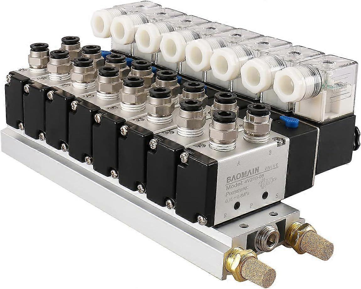 Solenoid Valve 4V210-08 DC 24V PT1/4 2 Position 5 Way 8 Space Manifold with Base