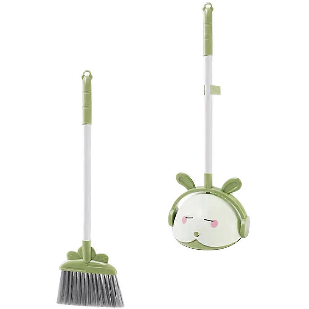 Cartoon Dustpan and Broom Set for Kids Portable Cleaning Tools Safe PP Material Green