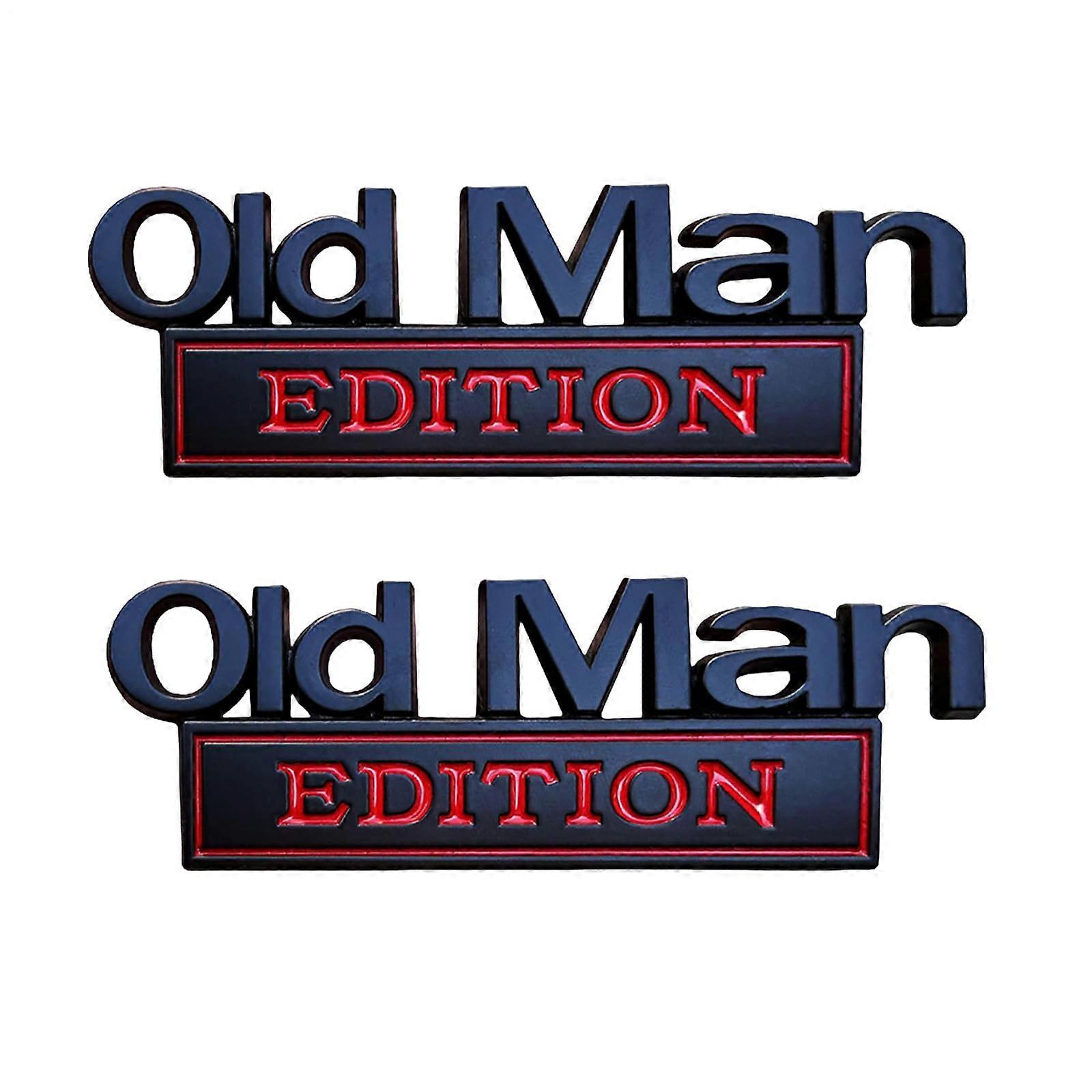 Old Man Edition AUT Emblem 2-Piece 3D Metal Car Emblems Waterproof Decals for Bumpers, Trunk, Body, Doors Black and Red