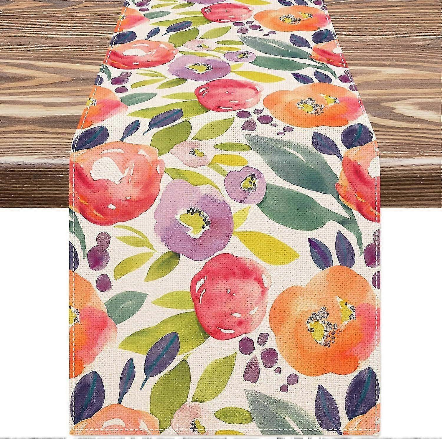Floral Table Runner Watercolor Flower Kitchen Dining Table Decor Spring Table