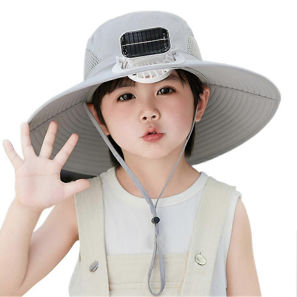 Solar powered fan hat large wind force rechargeable wide brim sun protection