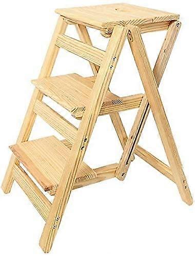 3Hinge Folding Wooden Step Stool / Chair Ladder – NonSlip Household Stool, Garden Tool, 66 cm Height, Max Load 150 kg, HeavyDuty Wooden Stool
