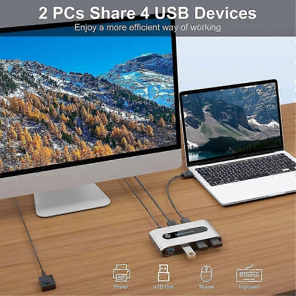 USB Switcher Printer Sharing USB3.0 Two-Input and Four-Output 2 Computers Share 4 USB Devices