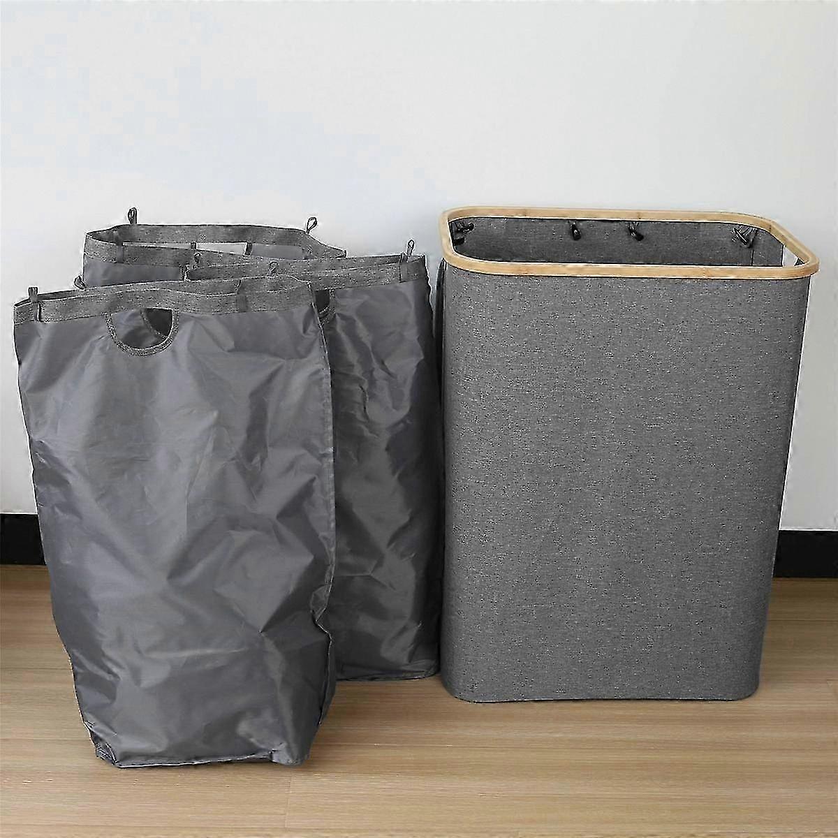 Large Laundry Hamper with Lid 160L 3-Section Dirty Clothes Basket for Bedroom Storage