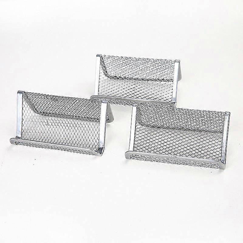 Metal Business Card Holders for Desk, 3 Pack Silver Mesh Card Stand Display