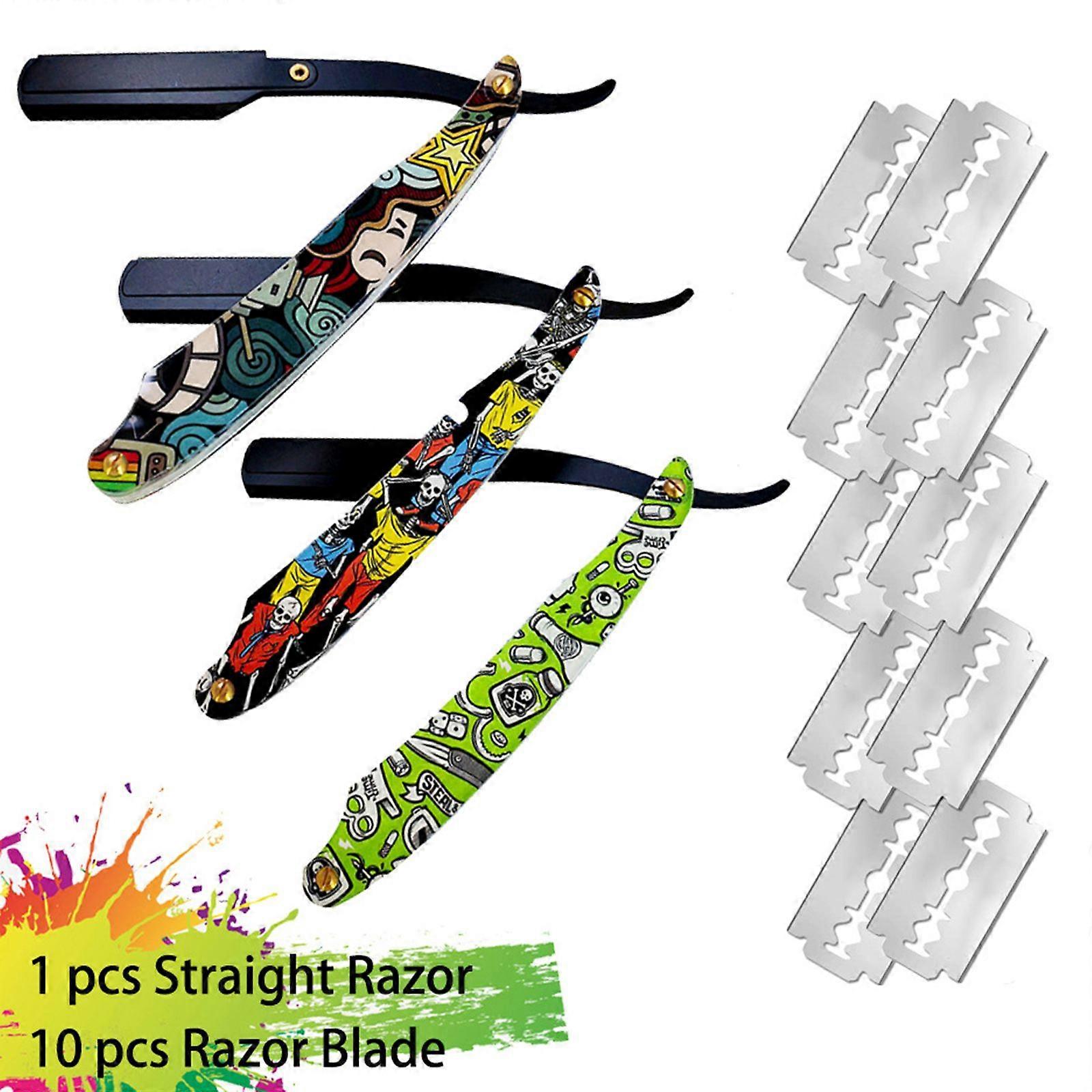 Vintage Straight Razor Manual Shaving Razor for Men Folding Razor Traditional Shaving Razor Barber Razor with 10pcs Blades