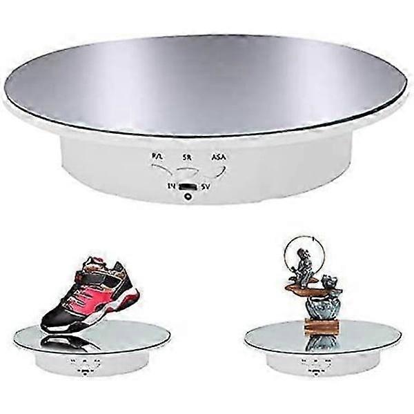 Motorized Turntable Display Stand, 90-180-360 Degrees, Load 8 kg, Diameter 20 cm (White)