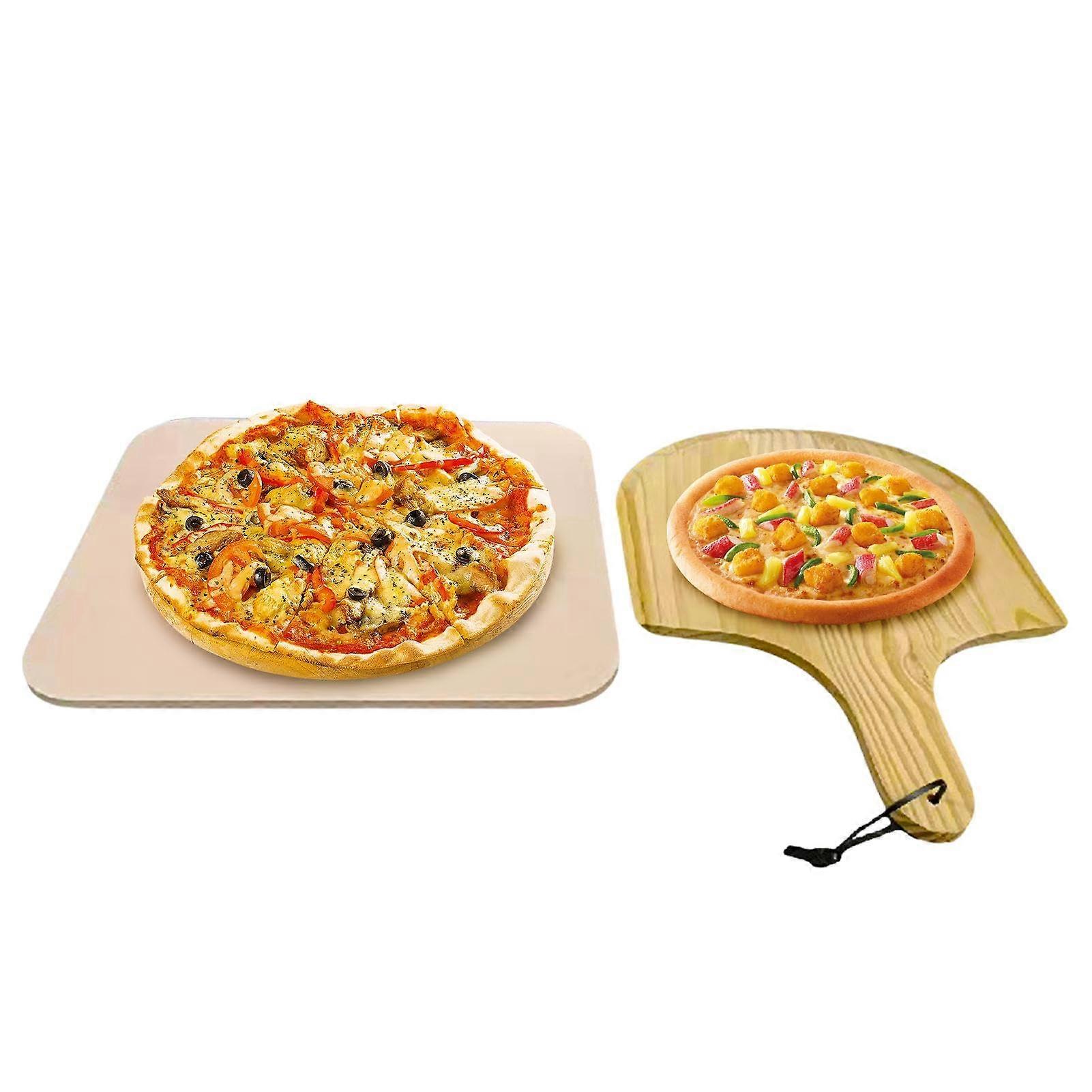 Pizza Grill Stone Square Baking Stone With Wooden Shovel Cordierite Stone 38x30x1.1 cm For Pizza Bread Pie Barbecue Grills