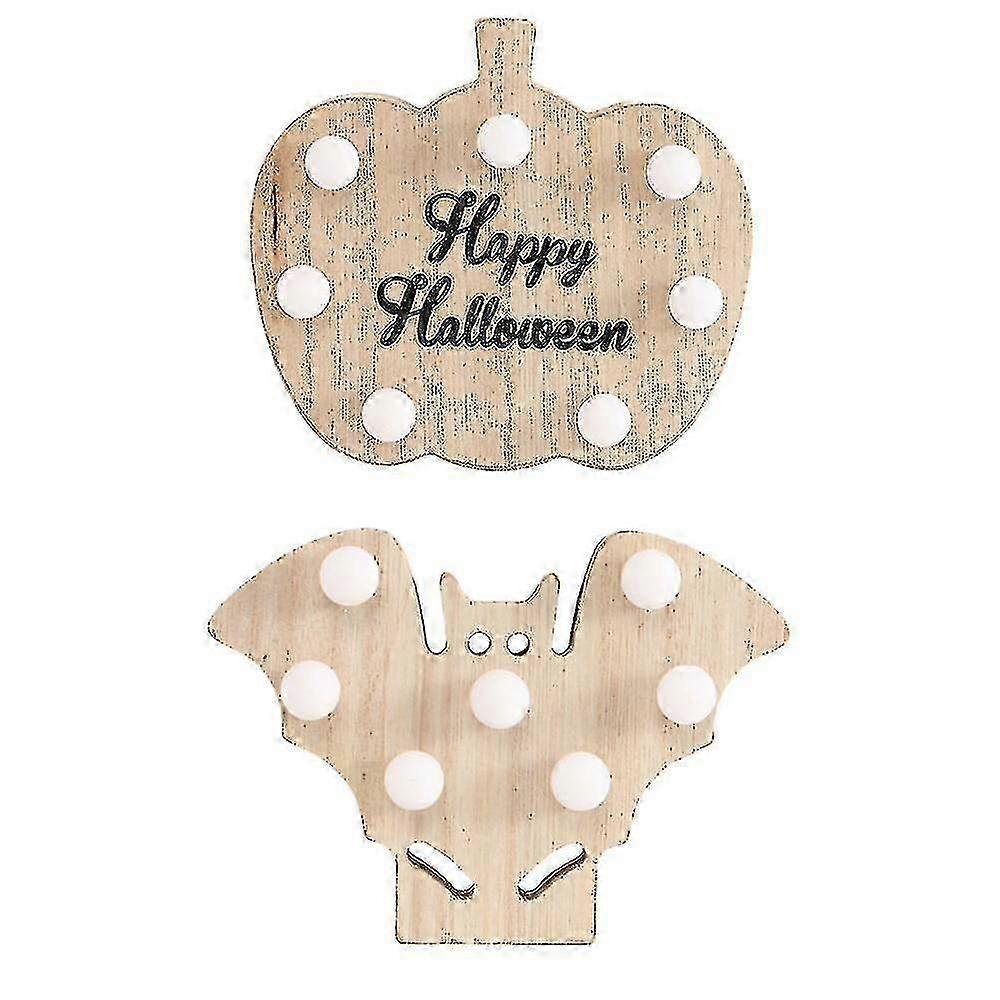 Halloween Wooden Lighted For Tabletop, 2pcs Light Up Halloween Table Decorations Ornament