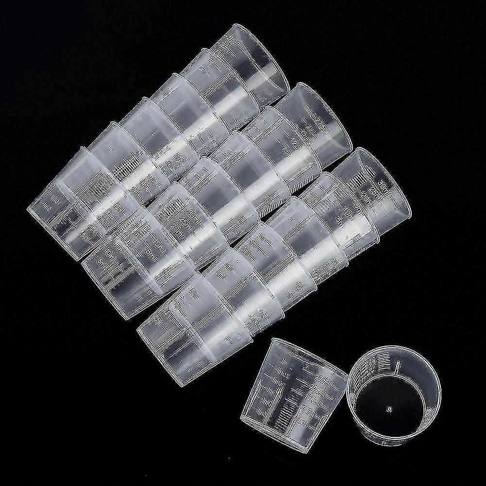 100 Pack 30ml Plastic Measuring Cups with Lids and Scale Markings for Lab or Home Use