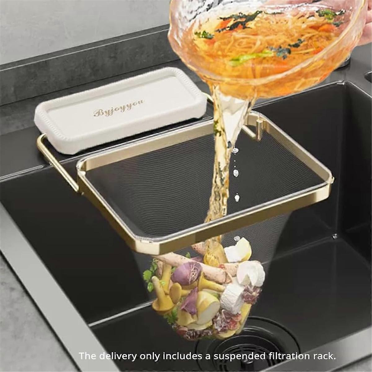 Kitchen Sink Hanging Strainer with 100 Sink Strainer Net Bag, Stainless Steel Corner Sink Basket Holder Sink Strainers