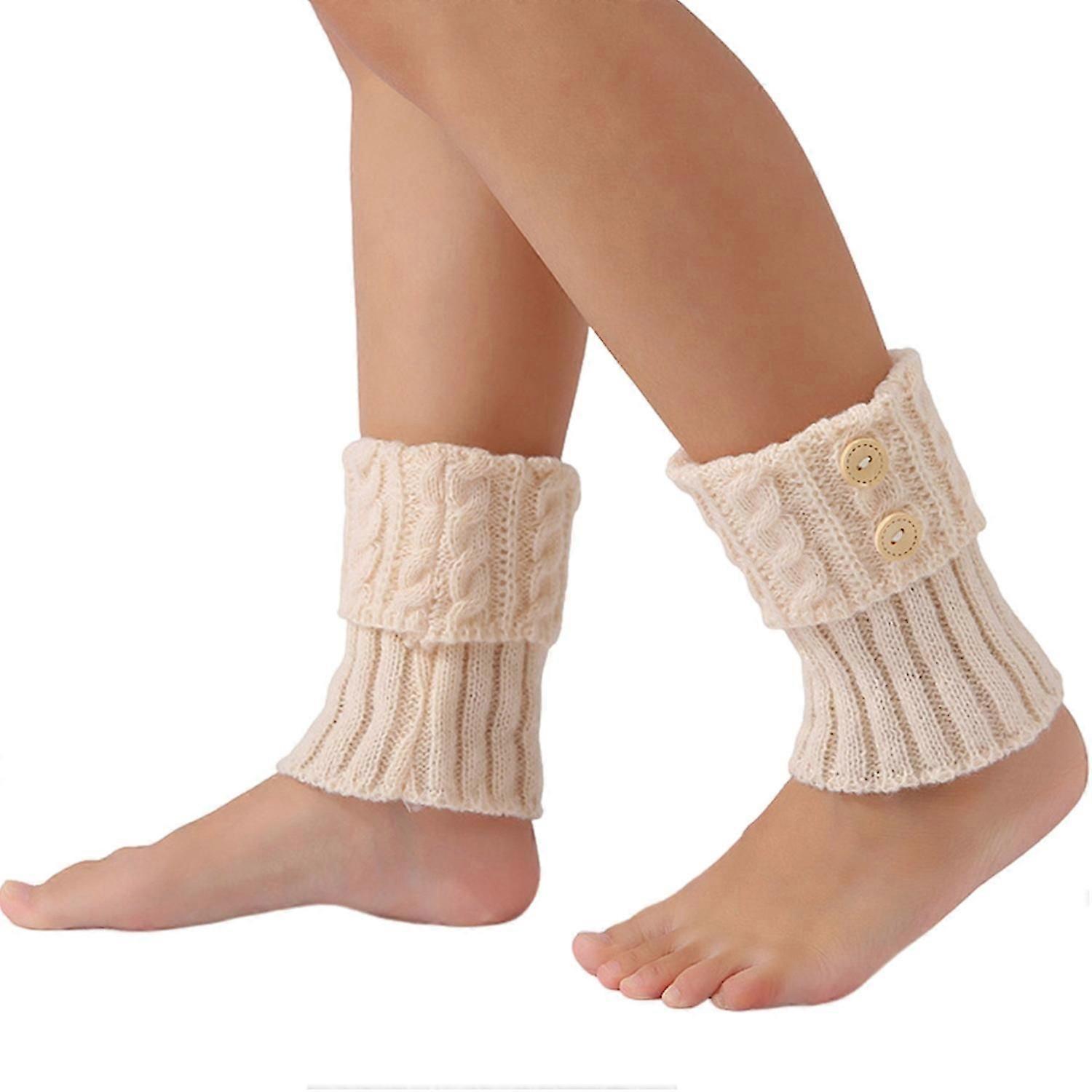 1 Pair Winter Ankle Covers Knitted Anti-slip Solid Color Button Decor Elastic Twisted Texture JK