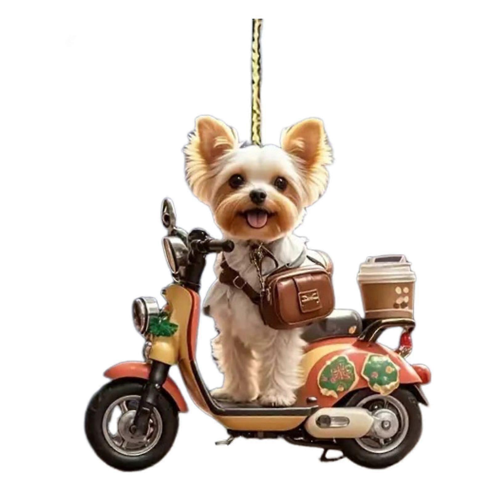 Christmas Decoration Puppy Riding Motorcycle Acrylic Pendant Xmas Tree Hanging Ornament for Holiday Home Car Decor