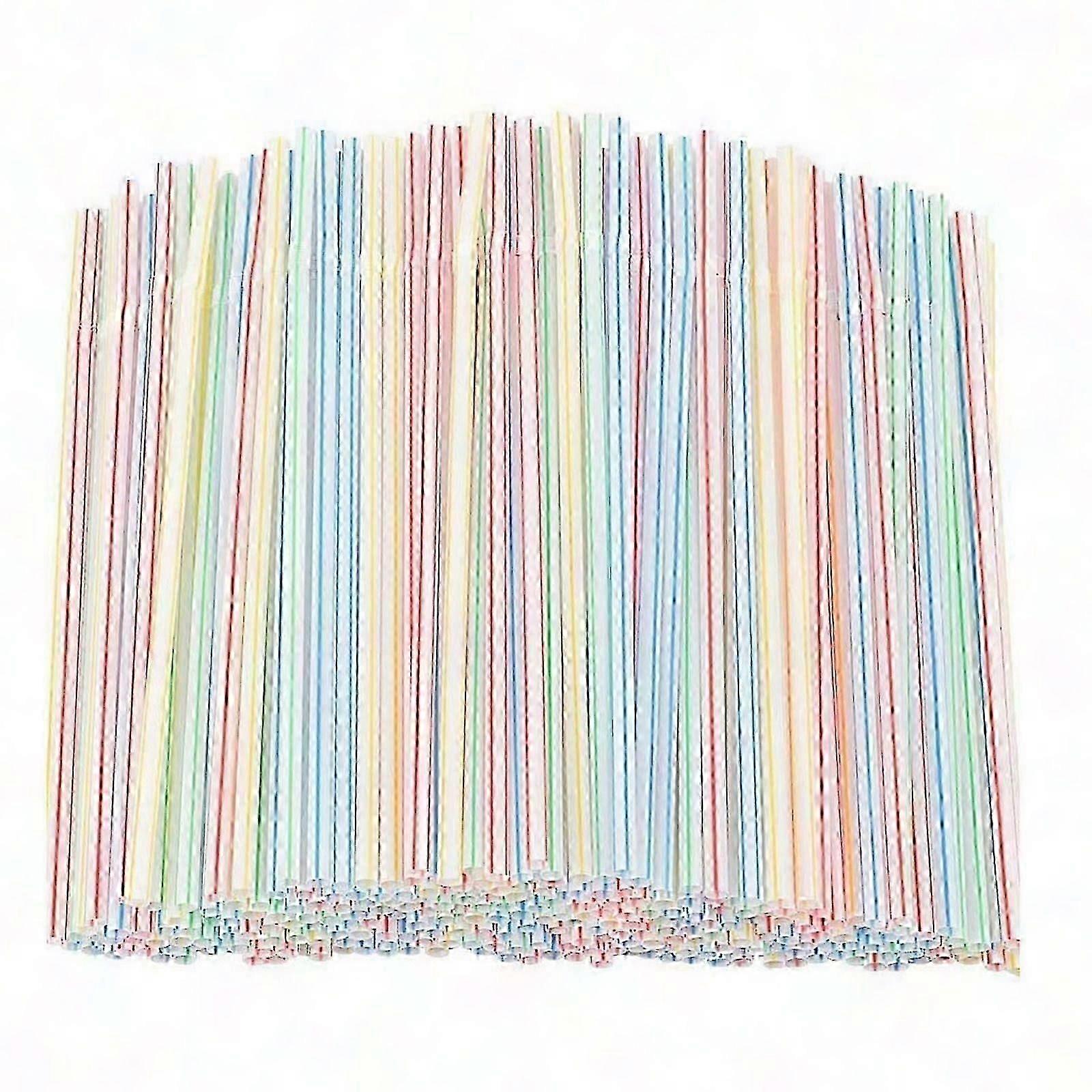 500pcs 8-inch Plastic Drinking Straws, Multi-Colored Striped Bendable Party Supplies