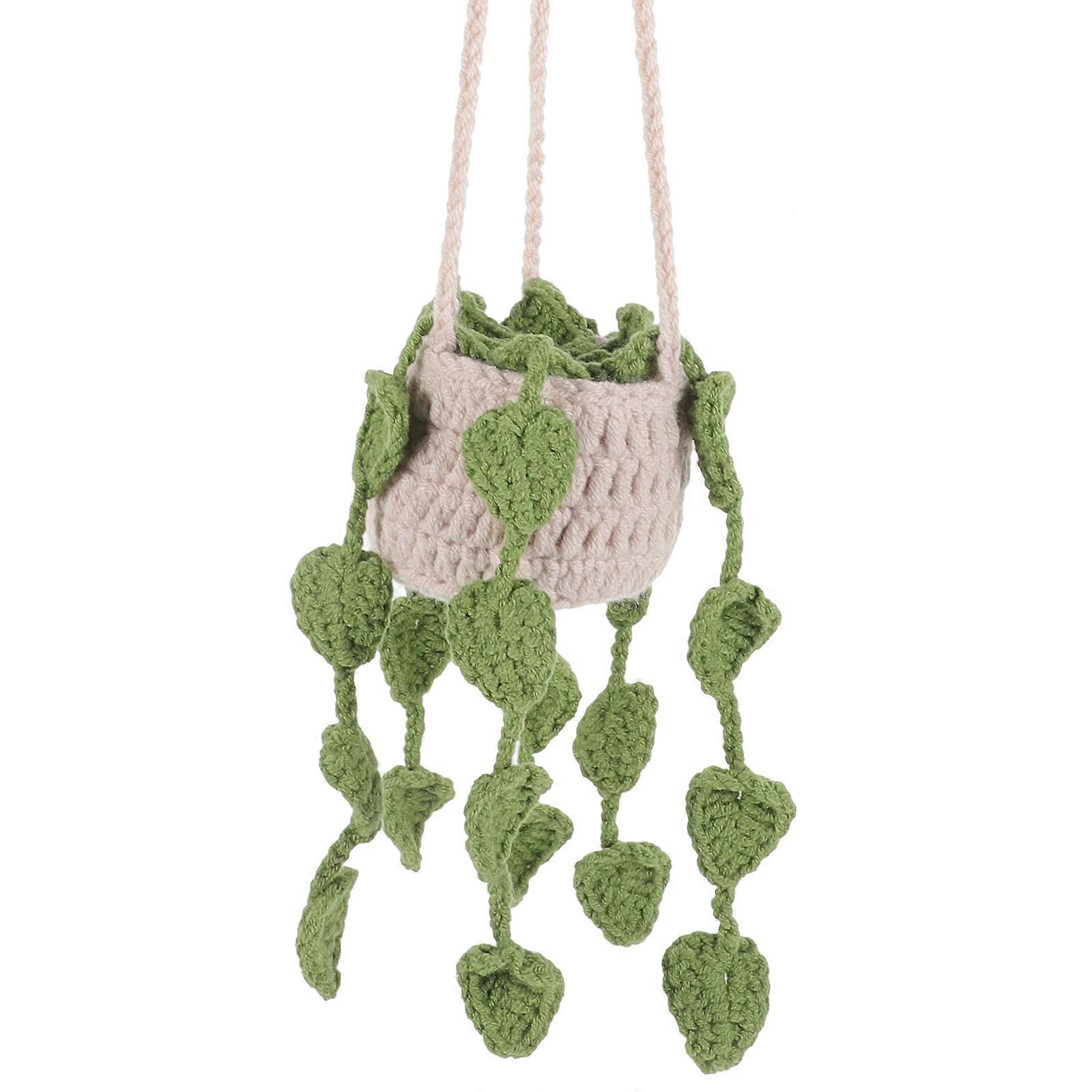 Creative Car Decorations Interior Accessories Potted Plant Shape Multi Color Handcrocheted 3Pcs