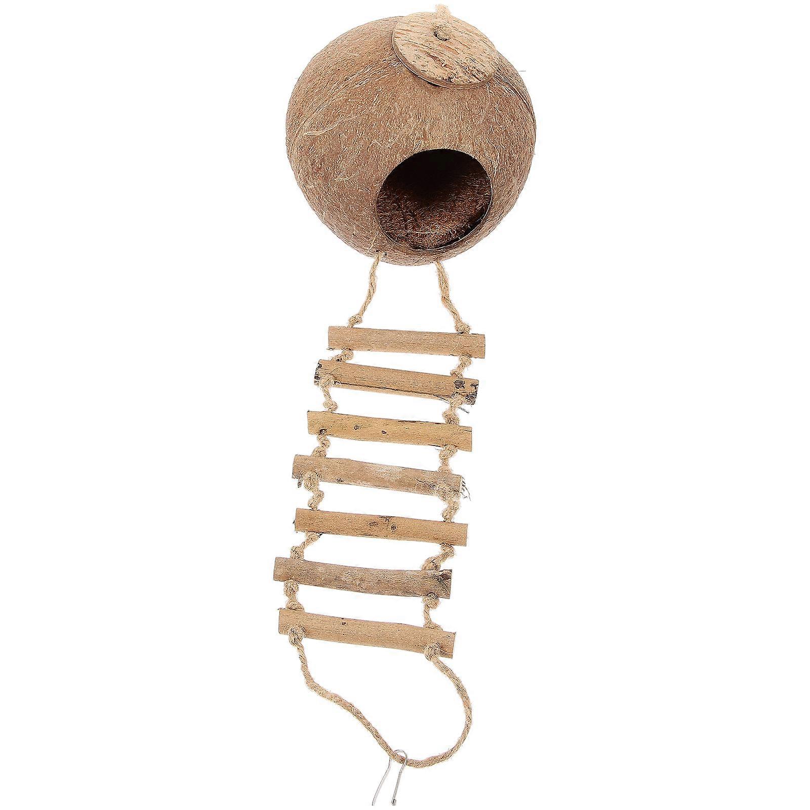 Resting Birdcage With Ladder 2 Sets Square Shape Lightweight Coconut Shell Bird Nest For Birds And Squirrels