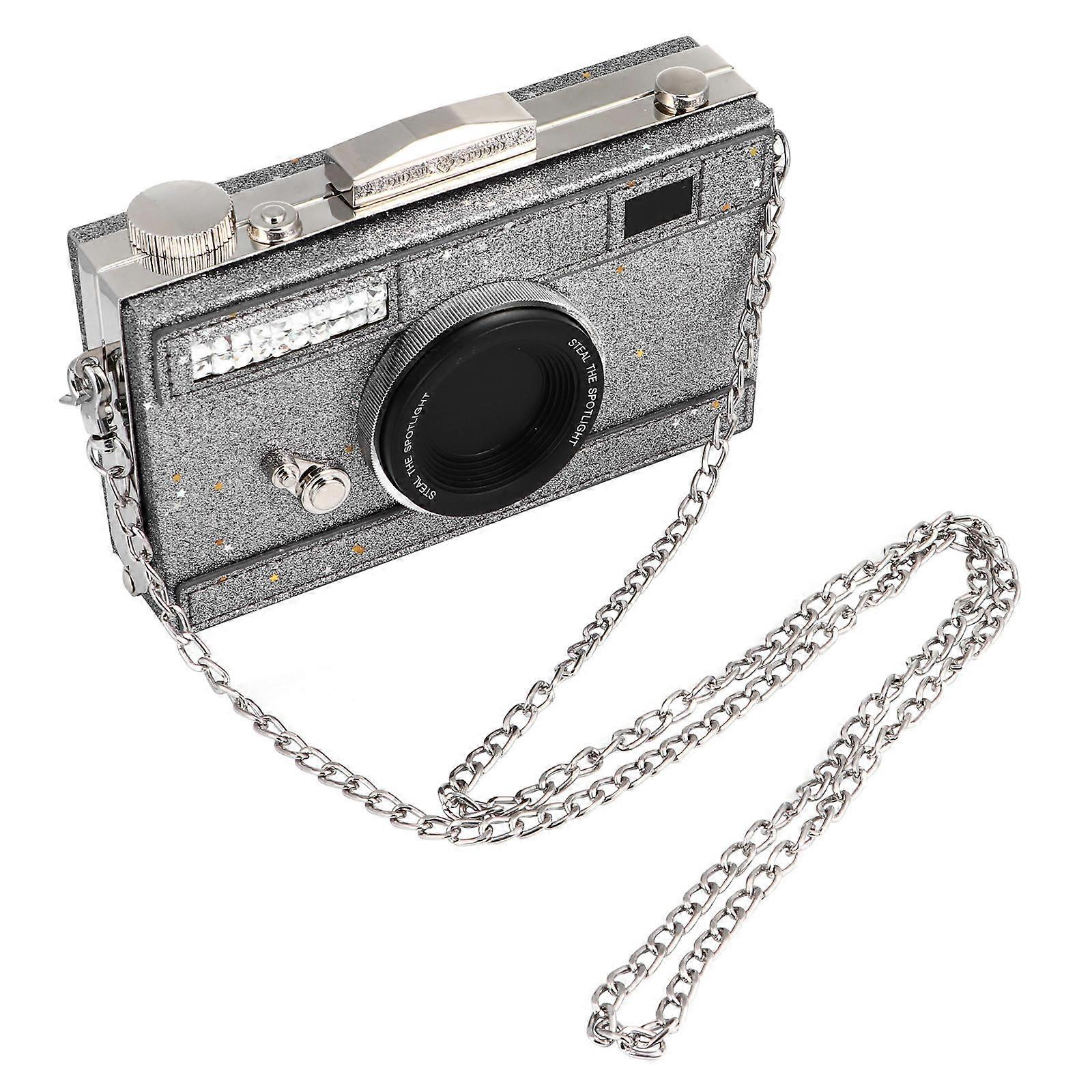 Wide Shoulder Bag Camera Shape Bag for Storage 2Pcs Silver PU Material